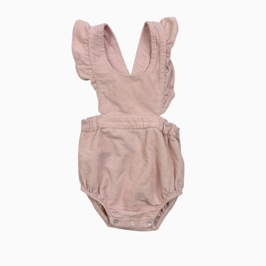 Barboteuse rose pâle en corduroy avec bretelles ajustables 18M