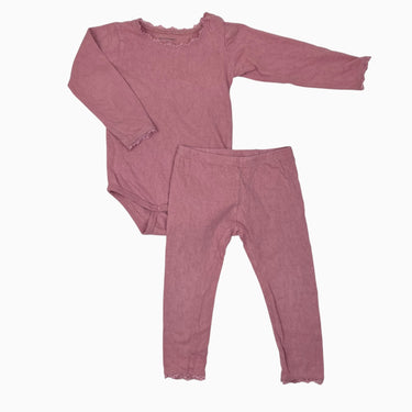 Ensemble cache-couche et legging rose blush en coton pointelle 2Y