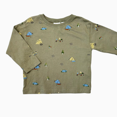 Chandail vert sauge en coton à imprimé campeurs 9-12M
