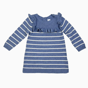 Robe bleu en tricot de coton à rayures blanches 18-24M