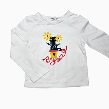 Chandail blanc imprimé chat en coton 4Y