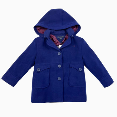 Manteau bleu indigo en poly, viscose et spandex avec capuchon amovible 4Y