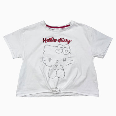 T-shirt blanc noué devant en coton avec strass 'Hello Kitty' 11-12Y