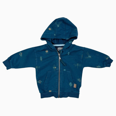 Veste à capuchon teal en coton french terry à imprimé insectes 6-9M
