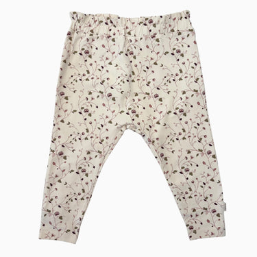 Pantalon crème en coton bio à imprimé floral rose et mauve 18M