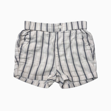 Short crème en coton et lin à rayures marines et sables 12M
