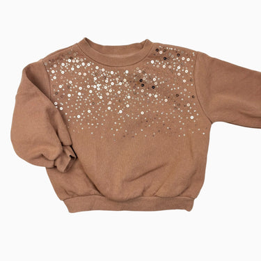 Pull en coton et polyester, marron et pailette 1,5-2 Y