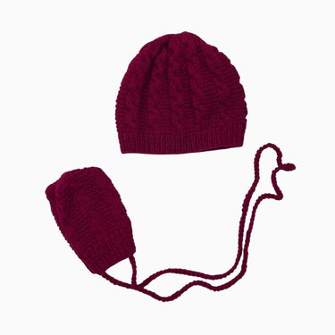 Tuque et mitaine en tricot rouge 0-6M
