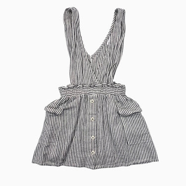 Robe tablier crème en viscose et lin à fines rayures noires 3-4Y