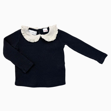 Chandail charbon à col claudine crème en coton et élastane cotelé 2Y