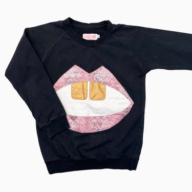 Pull noir en coton, poly et spandex à imprimé bouche 6-7Y
