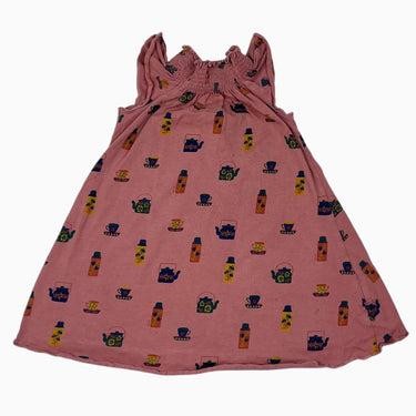 Robe en coton bio vieux rose a imprimé thé 4-5Y