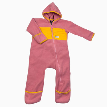 Combinaison à capuchon en polar bicolore rose corail et orange 18M