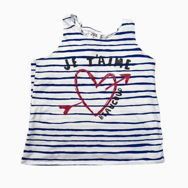 Cami blanche à rayures bleues en coton 'Je t'aime beaucoup' 7Y