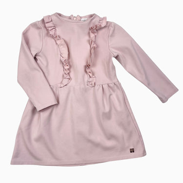 Robe rose pâle en viscose et polyamide avec volants 6Y