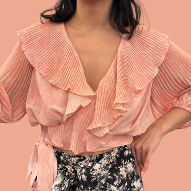 Blouse rose poudrée en chiffon de poly recyclé accordéon pour femmes M