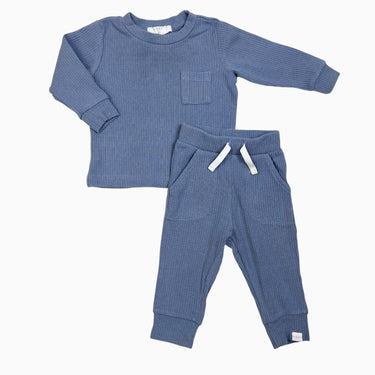 Ensemble chandail et legging bleu en coton bio et modal cotelé 6M