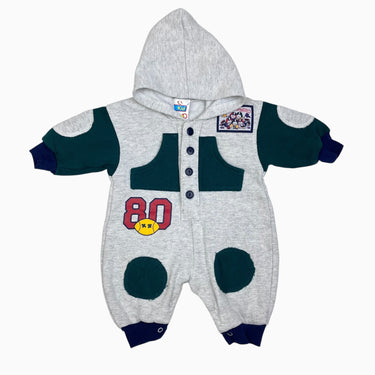 Combi à capuchon vintage en coton ouaté et poly fait au Canada 3-6M