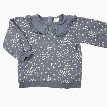 Pull avec col claudine en coton gris a imprimé fleur blanche 1,5-2Y