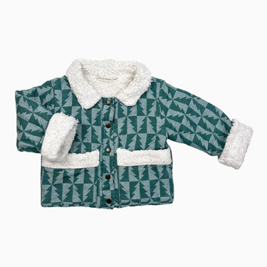 Veste verte lin et coton doublé en peluche de coton 6-12M