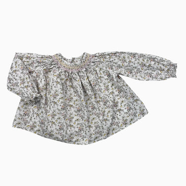 Blouse blanche en coton avec smock et imprimé floral 12M