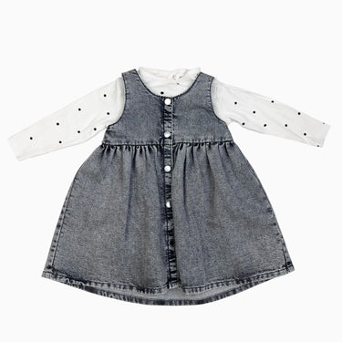 Ensemble robe en denim et chandail crème à pois 12-18M