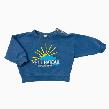 Pull bleu arizona en coton french terry à imprimé soleil 12M