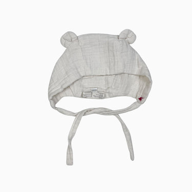 Bonnet crème en mousseline de coton avec oreilles 0-6M (40cm)