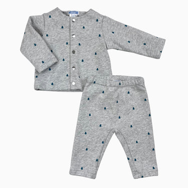 Ensemble cardigan et pantalon en coton à imprimé sapins 12M