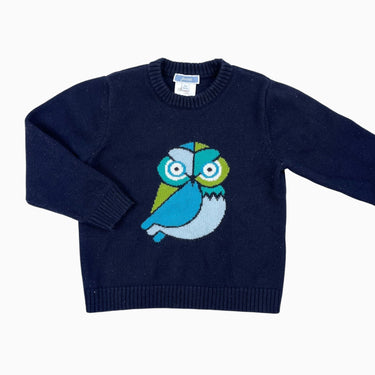 Pull marine en tricot de coton et laine à motif hibou 4Y