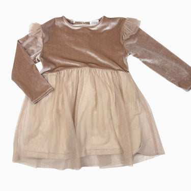 Robe avec effet velour et tulle vieux rose 2-3Y