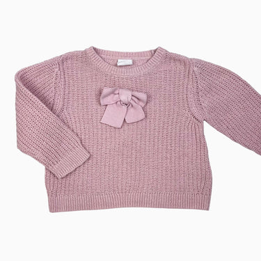 Pull rose en tricot de coton avec noeud 12-18M