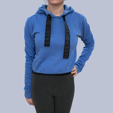 Pull bleu océan 'cropped' à capuchon en poly et coton recyclé pour femmes XXS