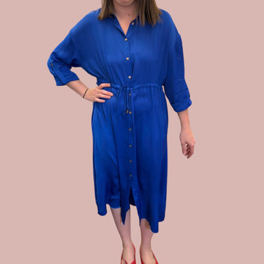 Robe bleu klein en poly satiné pour femmes L