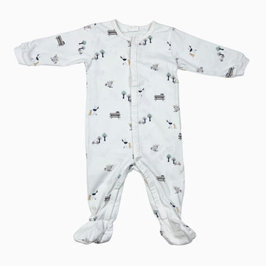 Pyjama en coton bio blanc imprimé déjeuner 6m