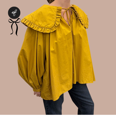 Blouse à col large ocre en coton pour femmes XS