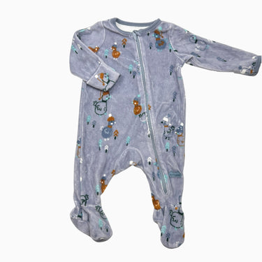 Pyjama mauve à motifs en velours 0-3M