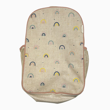 Sac à dos crème arc-en-ciel en lin et coton 16x11x6po