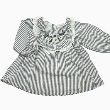 Robe à rayures grises et fleurs brodées 12M