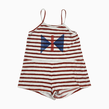 Shortall rouge et bleu à rayures en ratine 8-9Y