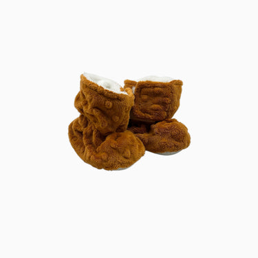 Pantoufles caramel popcorn en peluche à velcro 9-18M