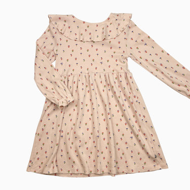 Robe à col large rose fleurie coton pima 6-7Y