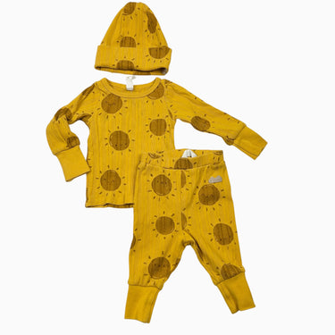 Ensemble jaune 'soleils' côtelé 0-3M