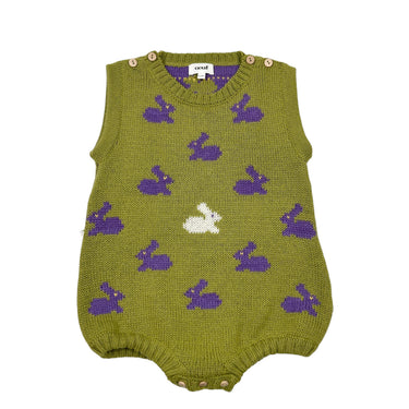Barboteuse verte à lapins en tricot bébé alpaca 12-18M