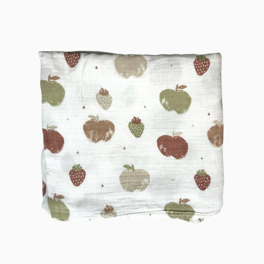Couverture blanche 'pommes' en mousseline