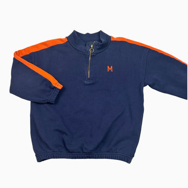 Pull demi-zip marine à rayures oranges 5-7Y